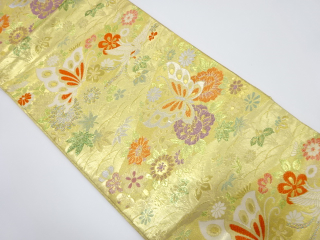 鳳凰に蝶・花模様織出し袋帯